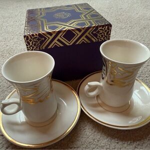 LIFESTYLE ARABIC Writing Turkish CUP & SAUCER Pair Set Of 2 Oriental Ethnic New